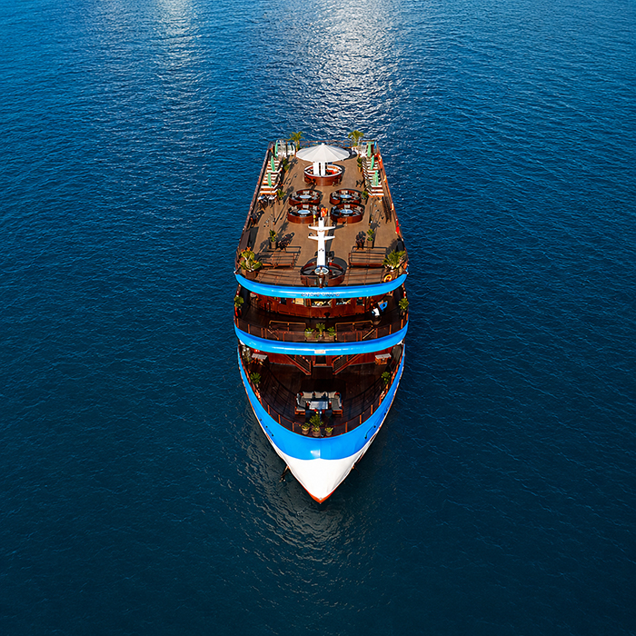 Aerial view of Cycad Indochine Cruise deck with swimming pool